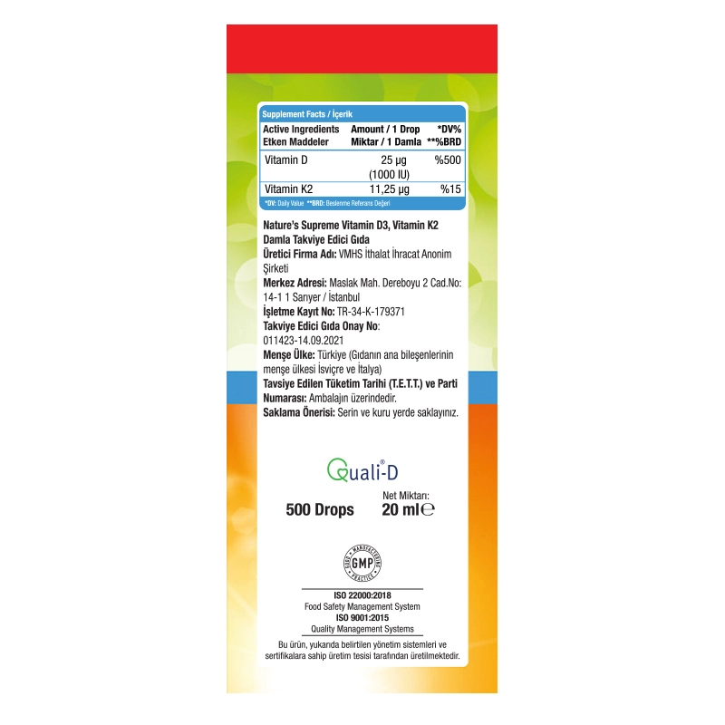 Vitamin D3 + K2 Damla 2 x 20 mL