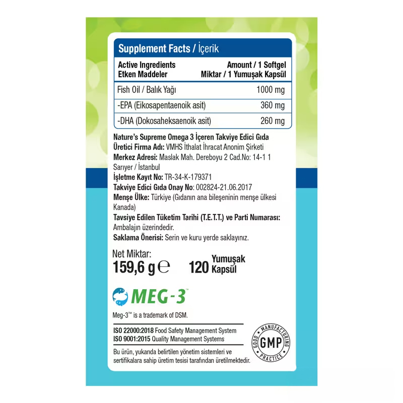 Omega 3 1000 Mg 2 x 60 Kapsül